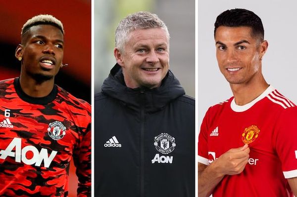 Paul Pogba, Ole Gunnar Solskjær and Cristiano Ronaldo