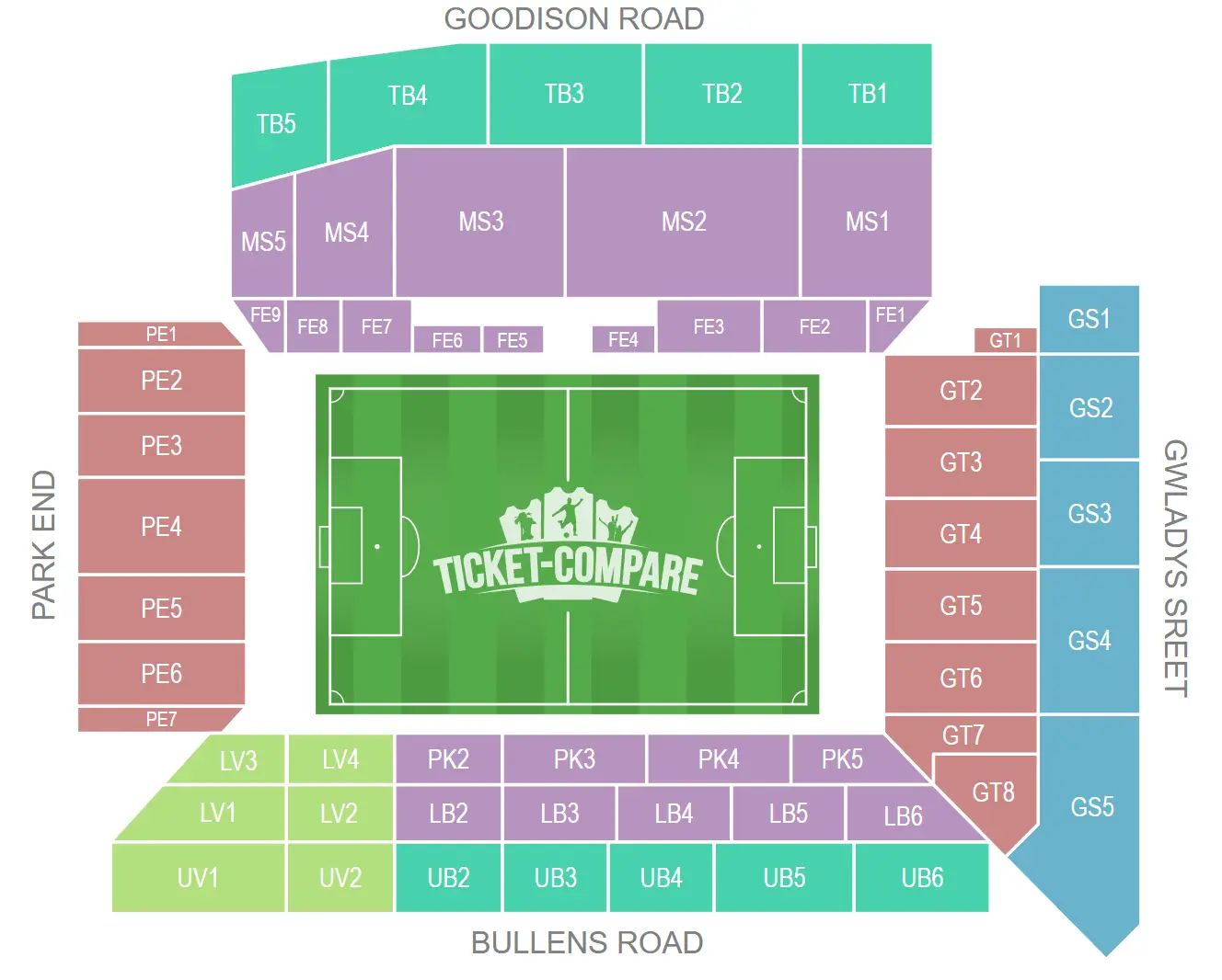Goodison Park Istumapaikkakartta