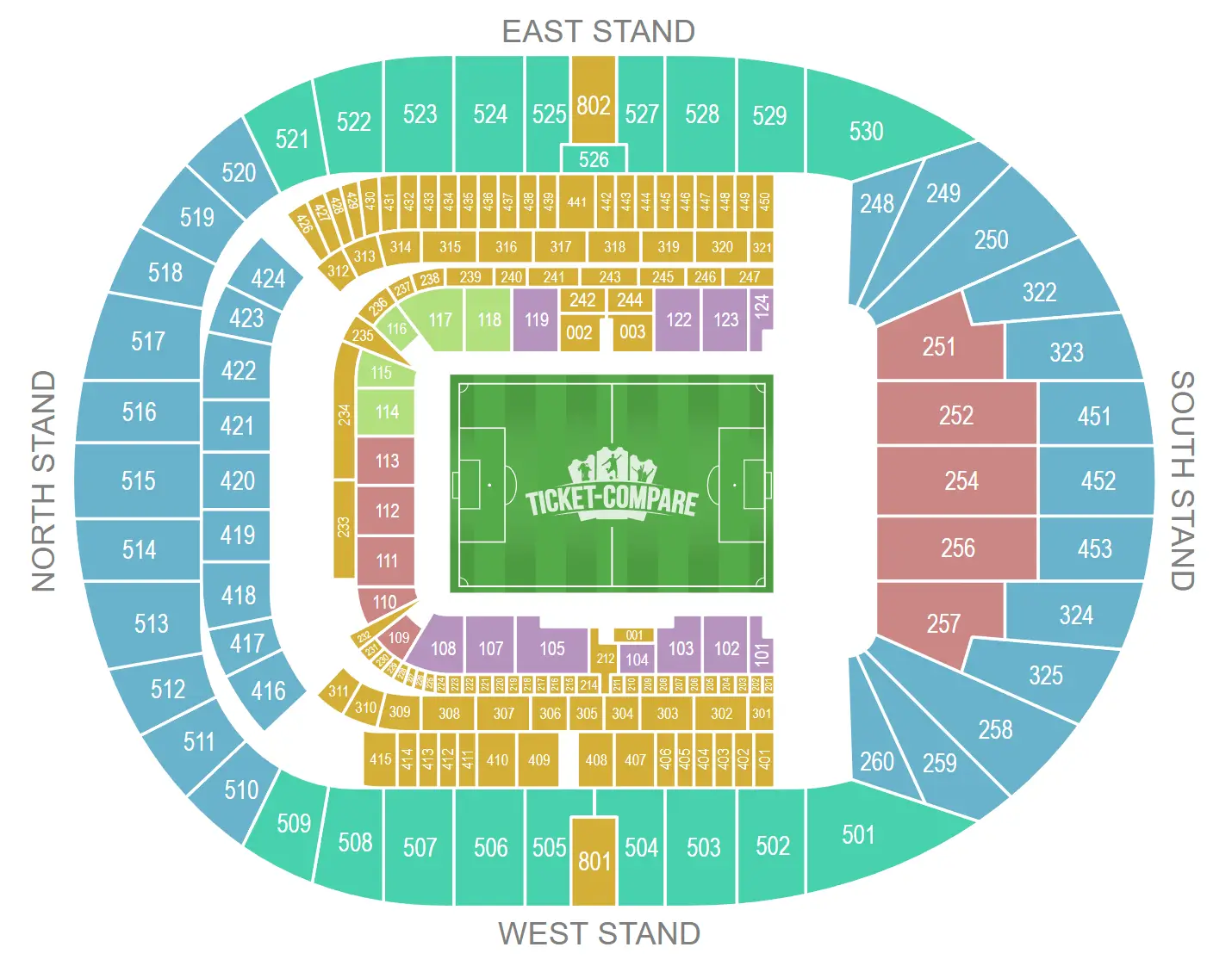 Tottenham Hotspur Stadium Istumapaikkakartta