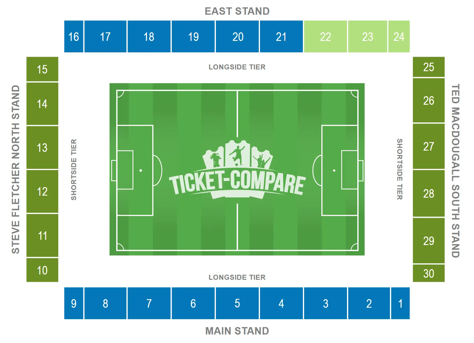 Vitality Stadium Istumapaikkakartta