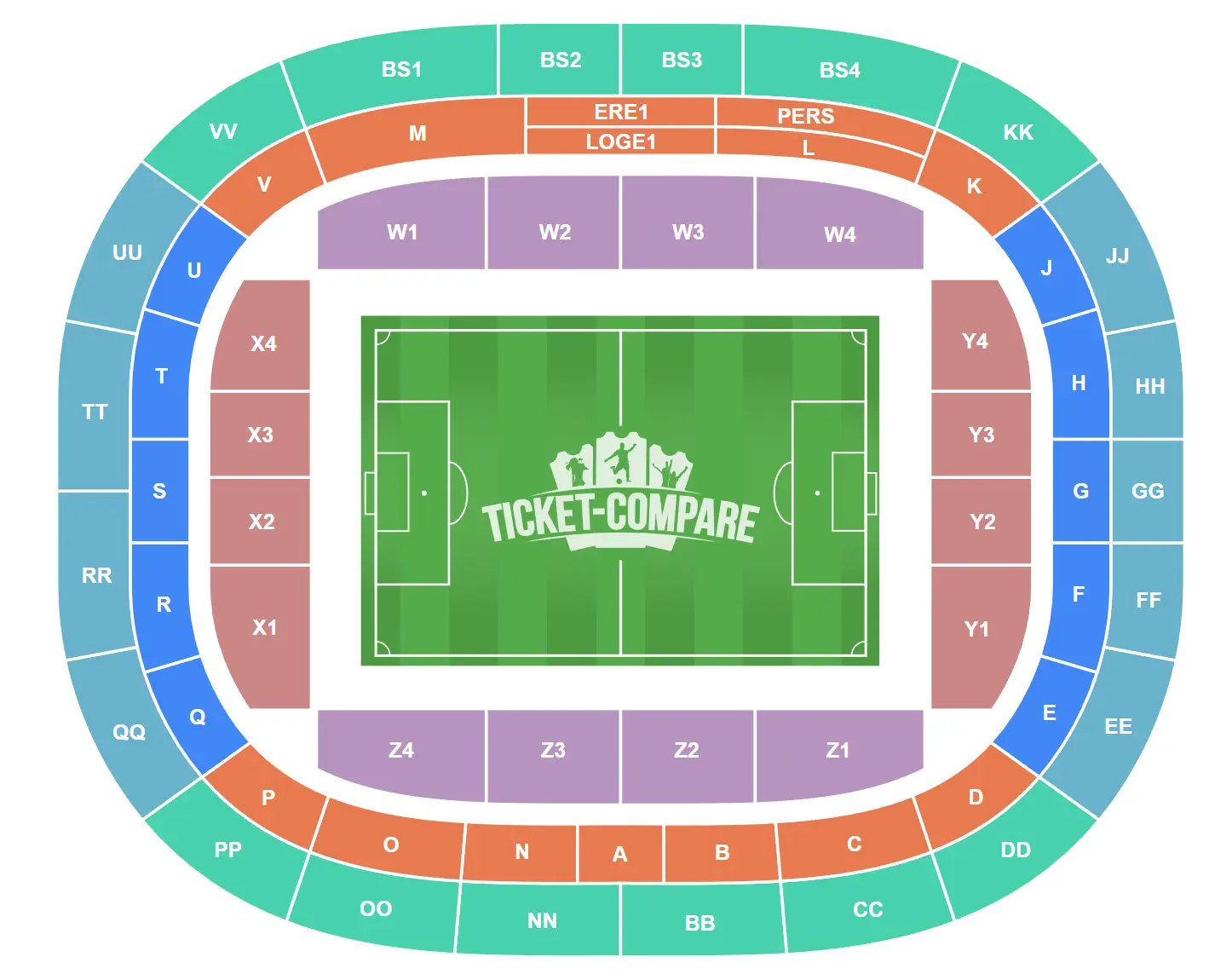 Feijenoord Stadion Istumapaikkakartta