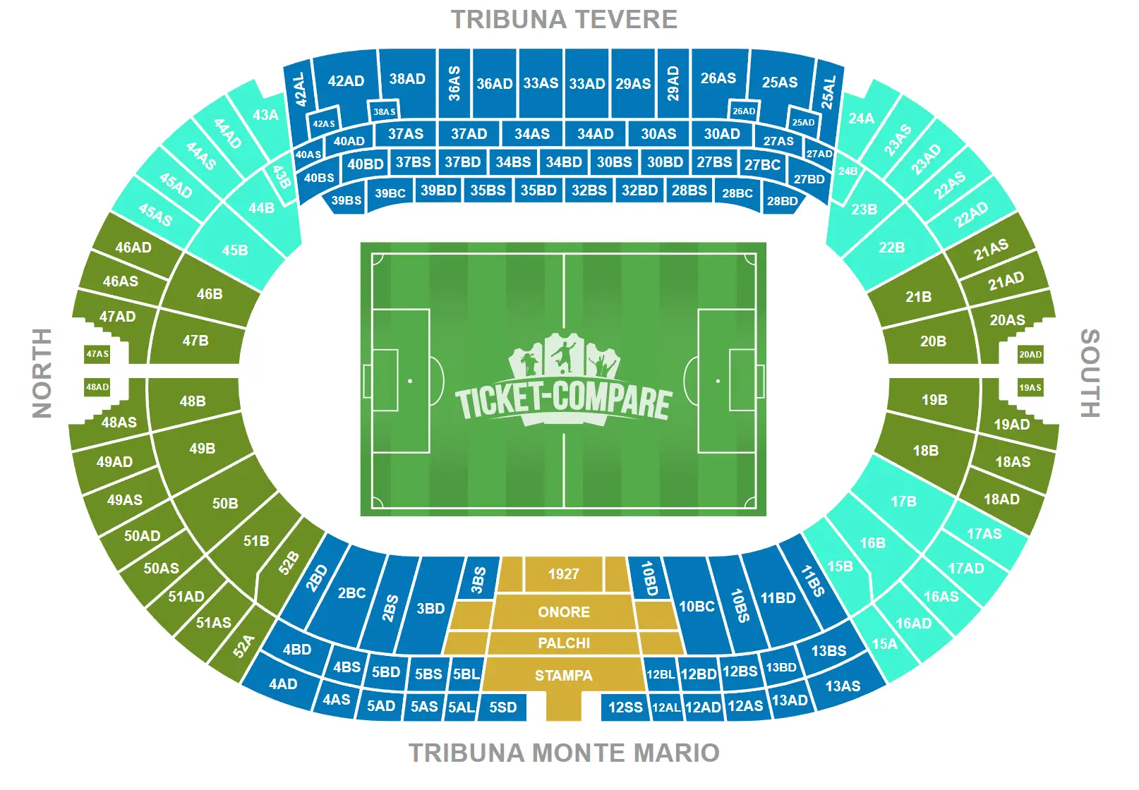 Stadio Olimpico (Roma) Istumapaikkakartta