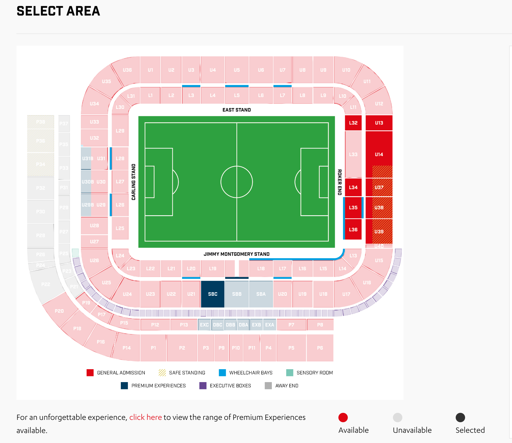screenshot of Stadium of Light Seating Plan