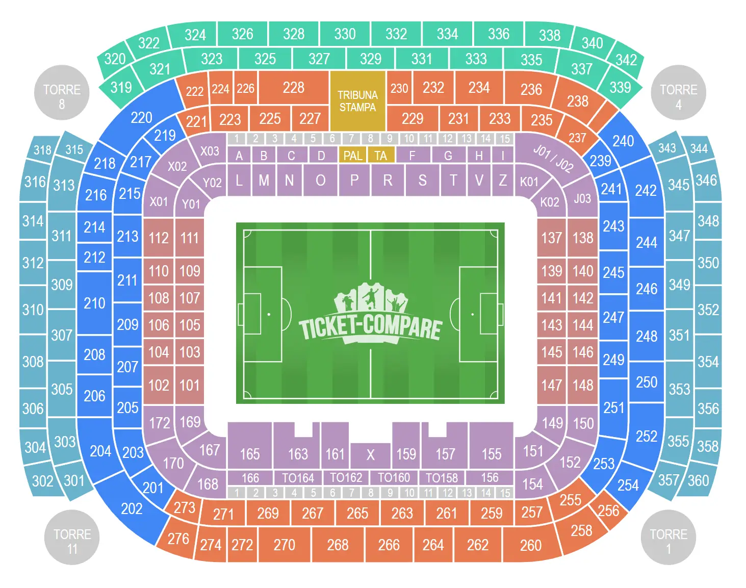 Stadio San Siro Istumapaikkakartta