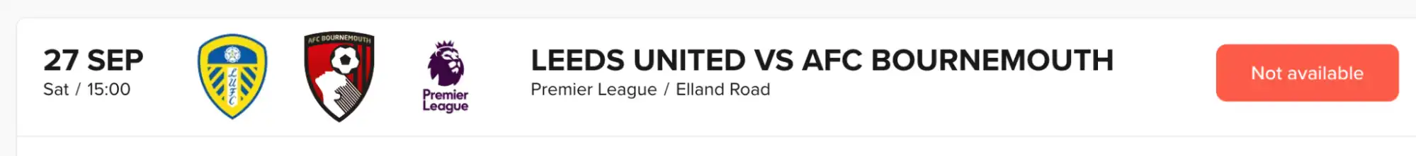 screenshot Leeds United Vs AFC Bournemouth fixture