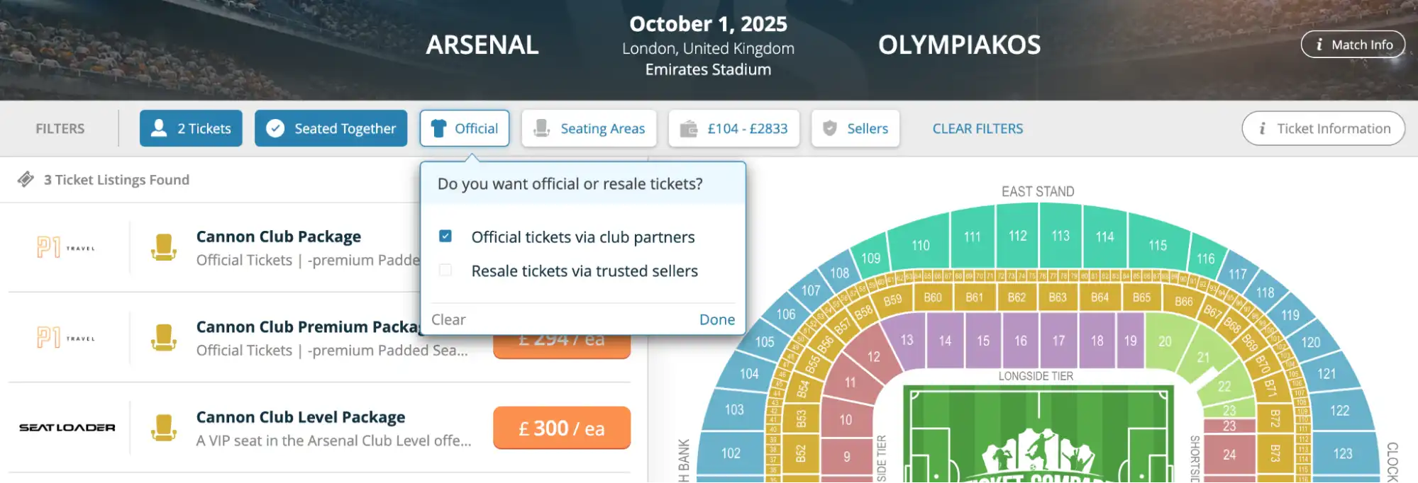 screenshot of the 'Official tickets via club partners'