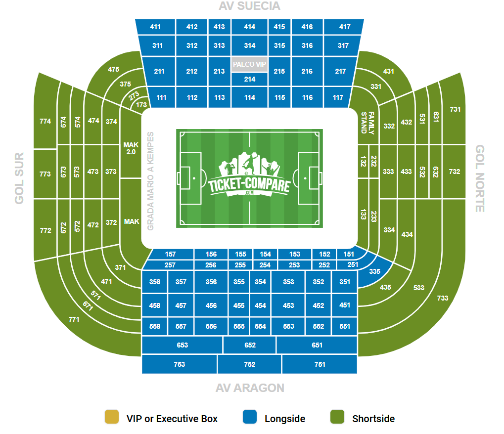 Estadio Mestalla Istumapaikkakartta
