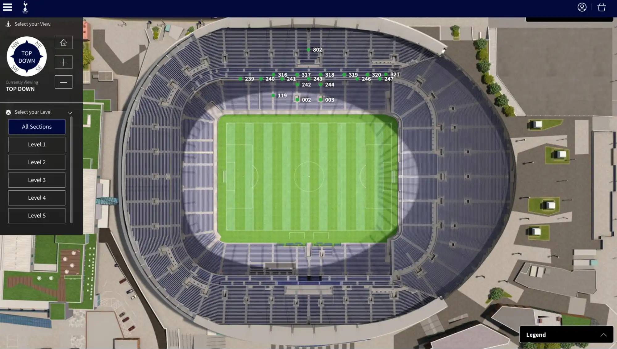 Stadium map with available packages