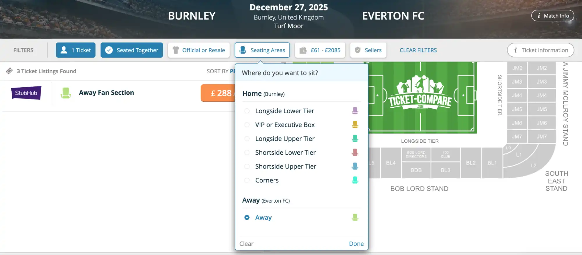 Home and Away filter, Burnley VS Everton