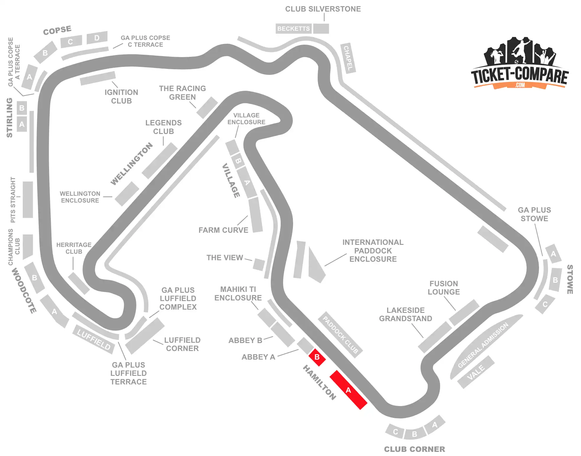 Silverstone, Hamilton-katsomo korostettuna