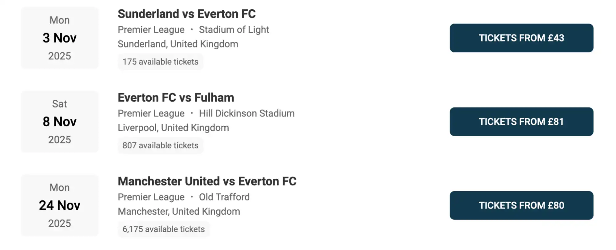 screenshot of Everton FC fixtures