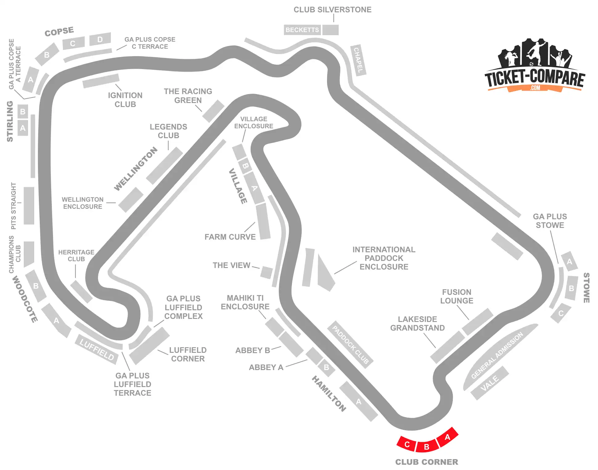 Silverstone, Club Corner korostettuna