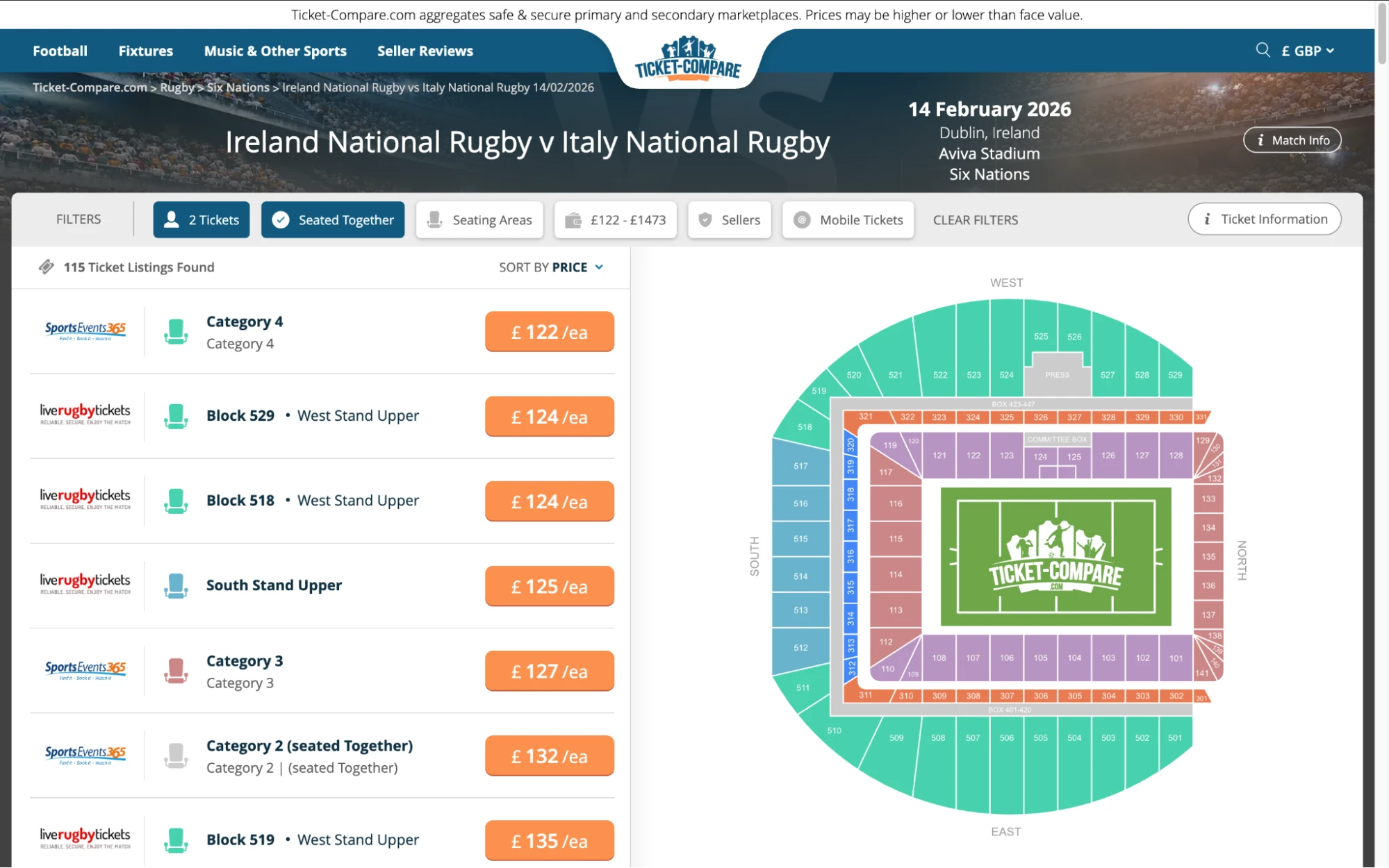 Kuvakaappaus: Ireland National Rugby vs Italy National Rugby -lippusivu