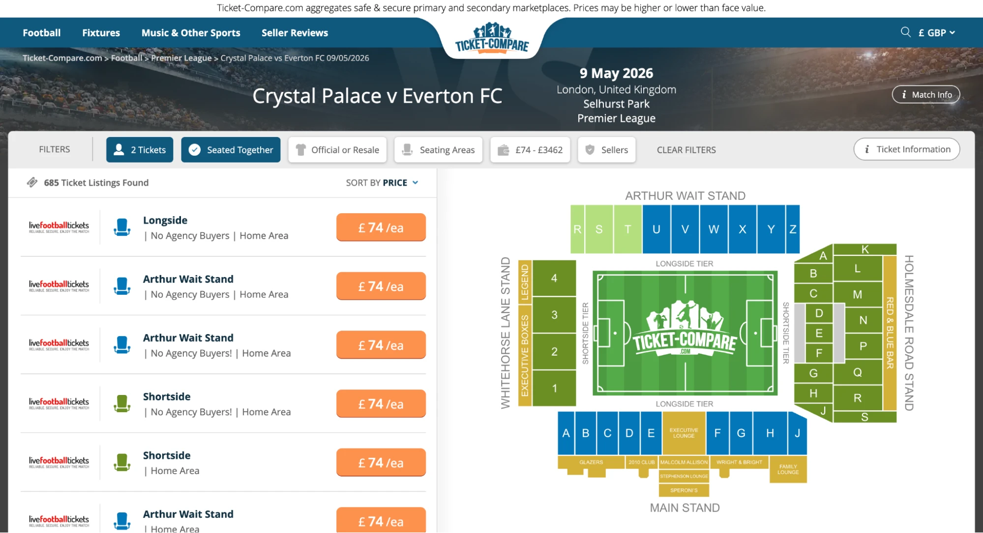 Crystal Palace v Everton FC liput screenshot
