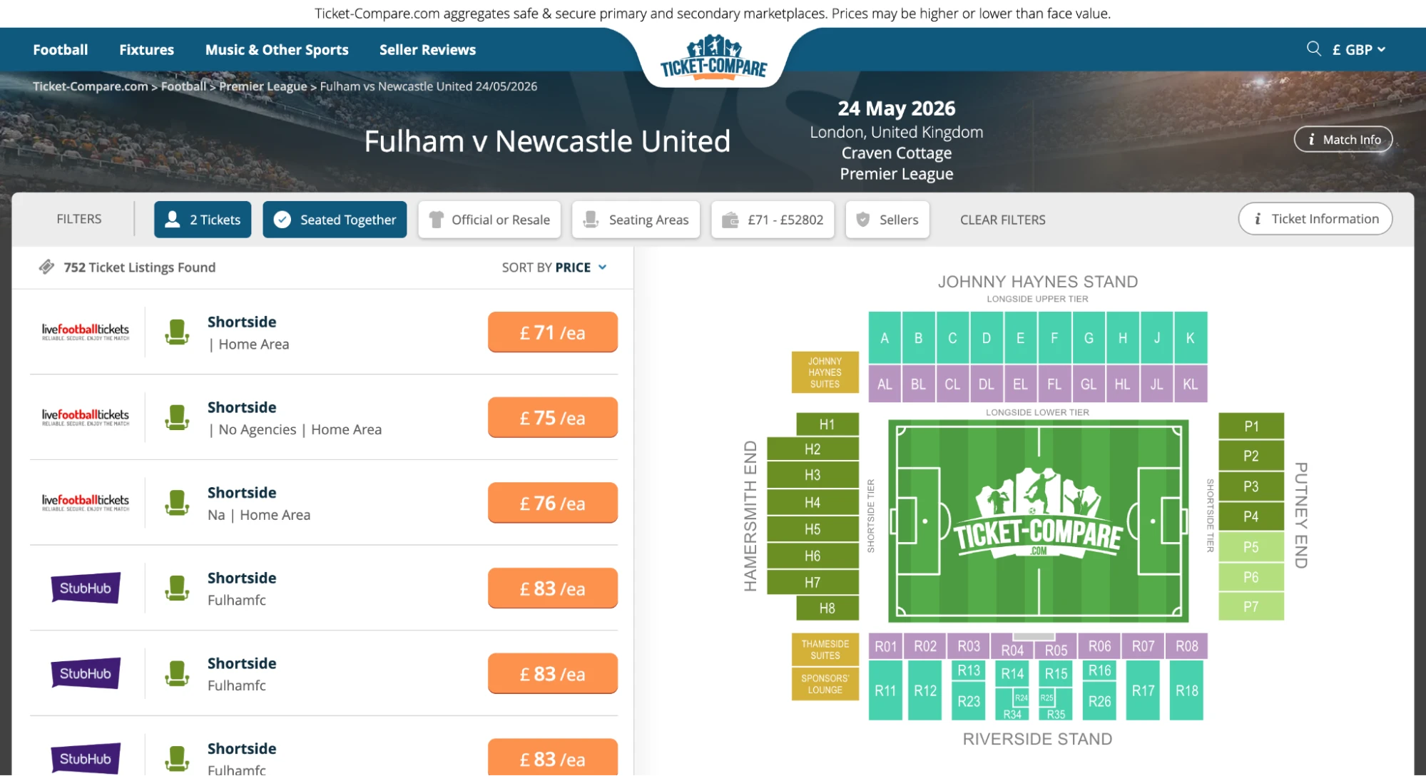 Näyttökuva Fulham v Newcastle United liput 