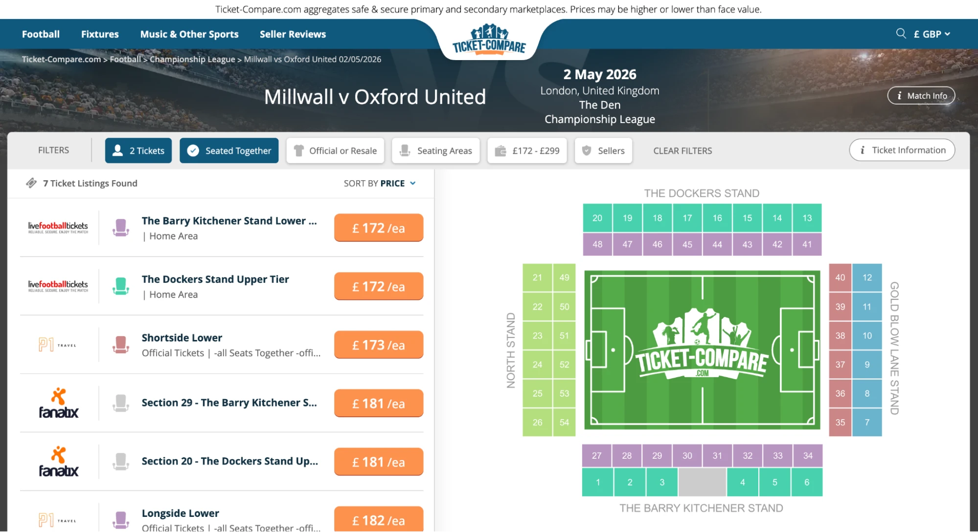 Kuvakaappaus Millwall v Oxford United lippusivulta