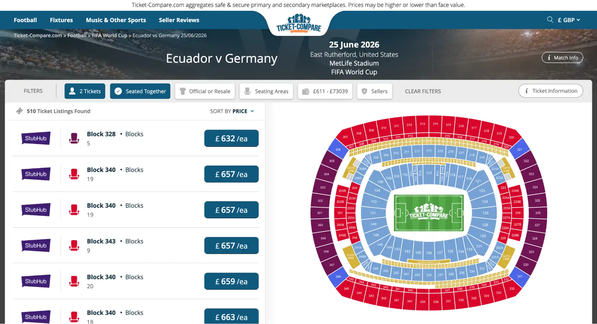 Ecuador vs Saksa otteluliput vertailusivulla