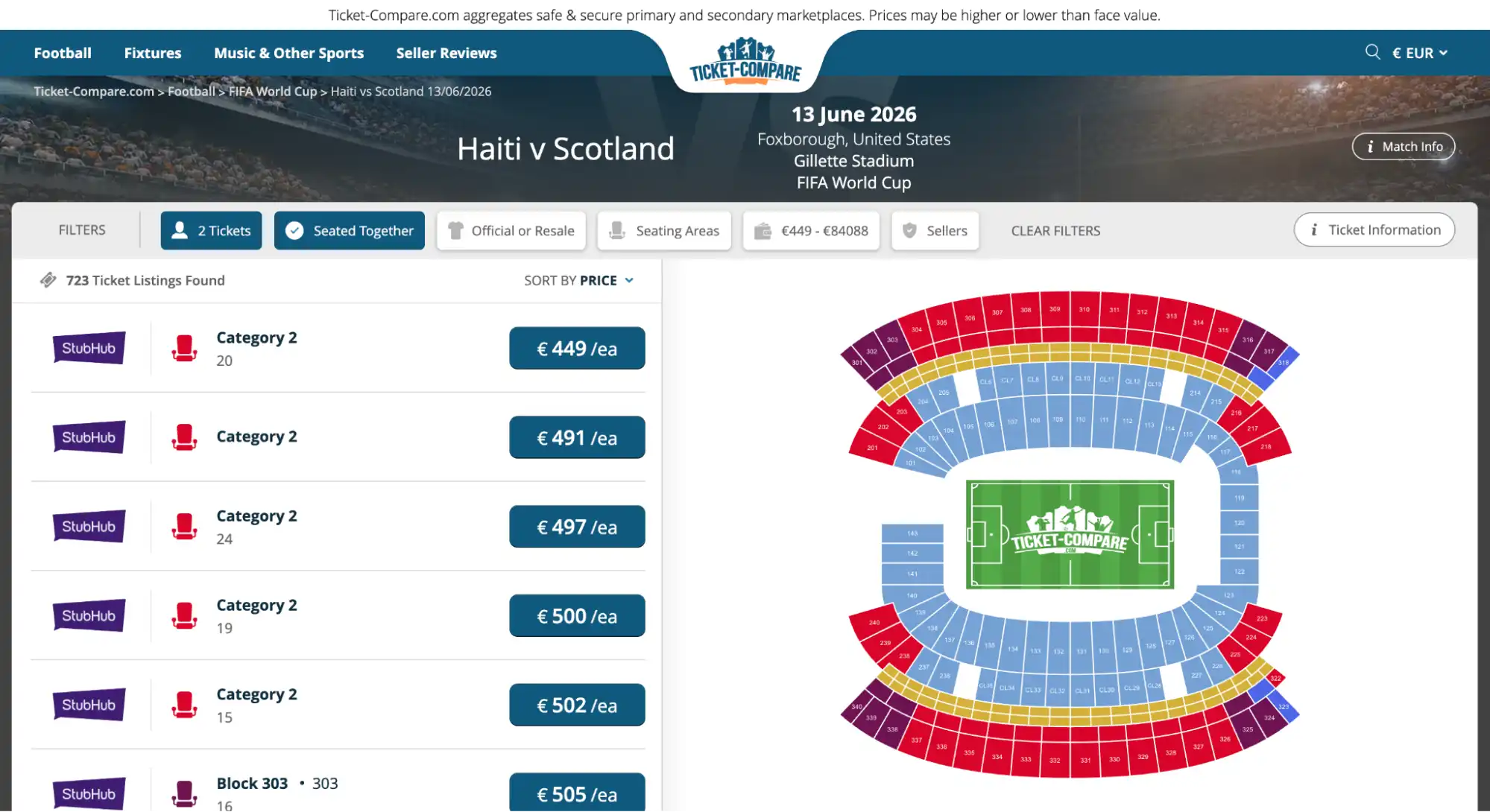 screenshot of Haiti vs Scotland match tickets page