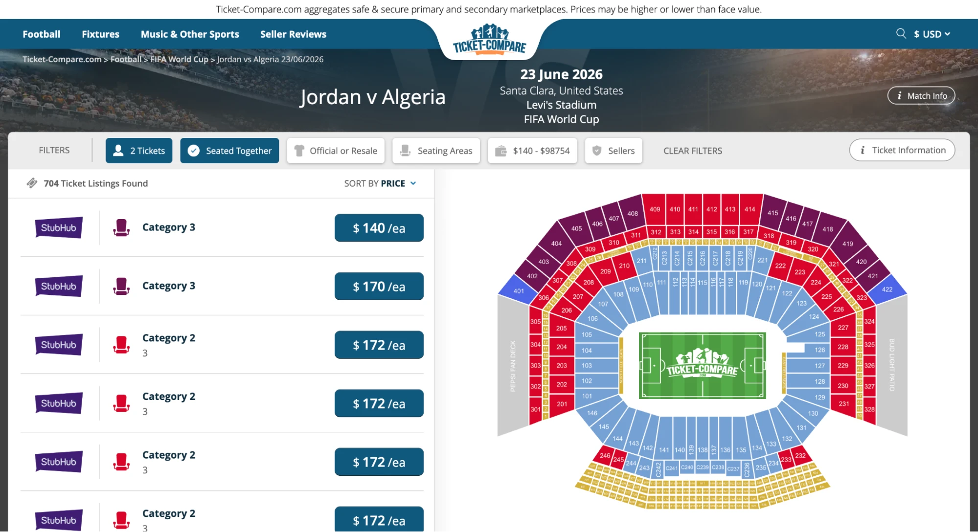 kuvakaappaus Jordan vs Algeria MM-lippusivusta