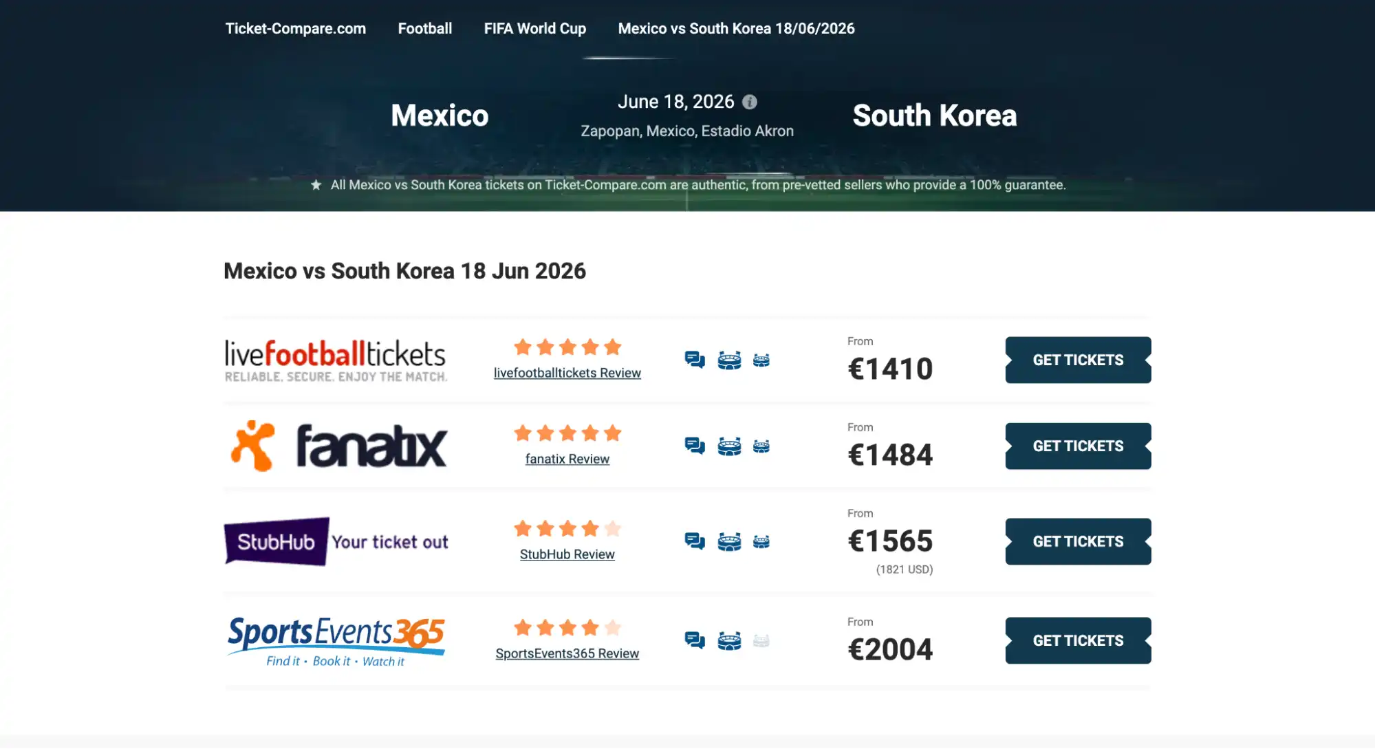 Näyttökuva Mexico vs South Korea -lippusivusta vertailussa
