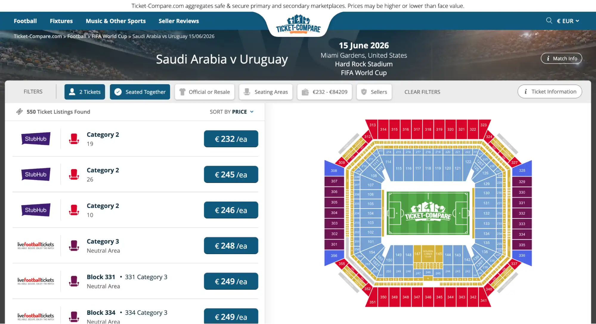 kuvakaappaus Saudi-Arabia vs Uruguay lippusivusta