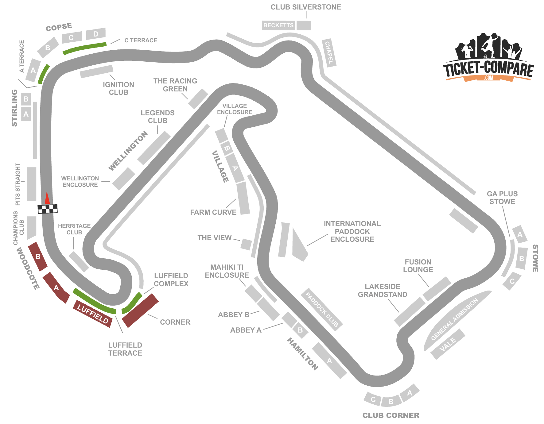 Silverstone, Luffield & Woodcote korostettuna