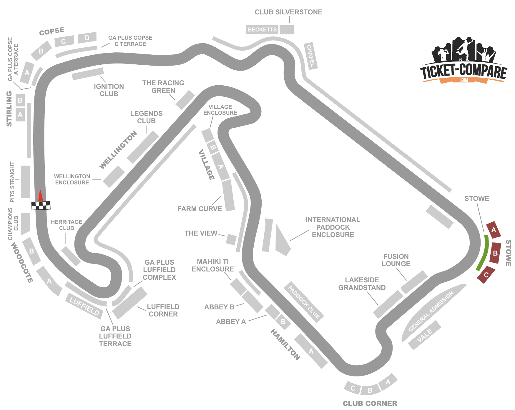 Silverstone, Stowe katsomo korostettuna