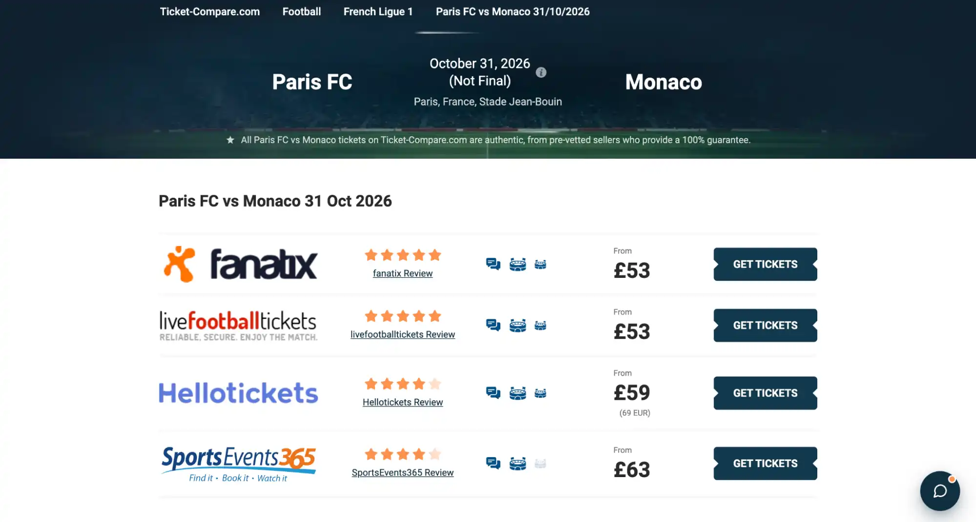 Paris FC vs Monaco liput